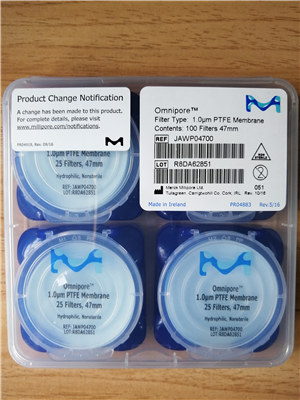 Millipore密理博47mm 1um PTFE聚四氟乙烯Omnipore濾膜JAWP04700